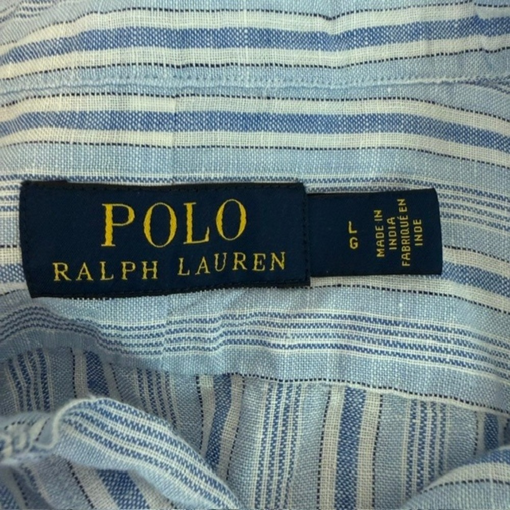 Polo Ralph Lauren Linen Button Down Shirt Striped Long Sleeve Blue Size Large - Picture 6 of 12